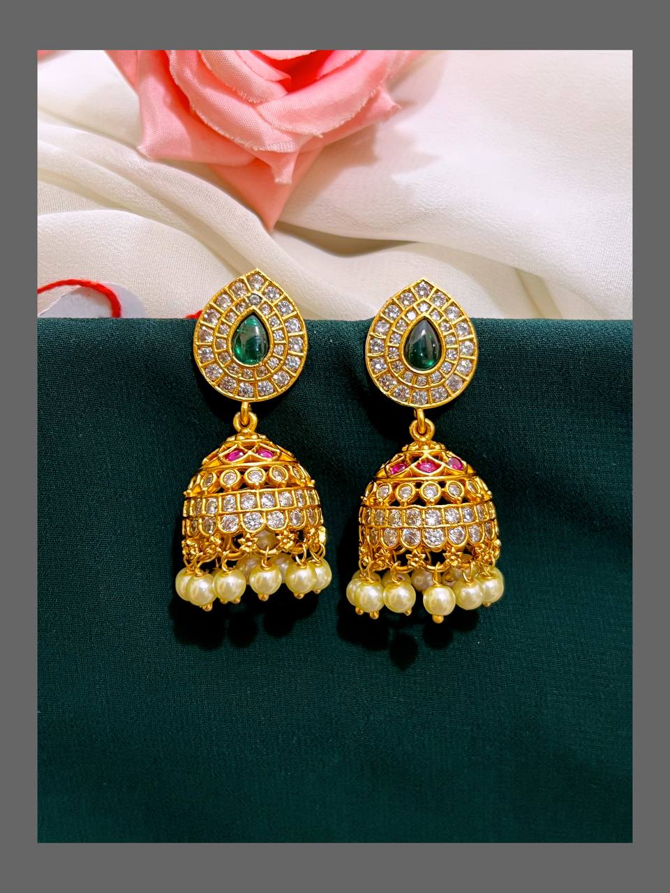 Beautiful Stone Jhumki In Nakshi - NE00383