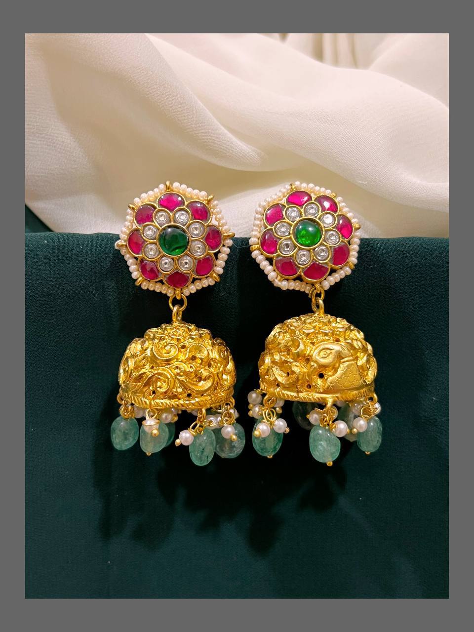 Beautiful Jhumki With Emerald Pearl - KE00459