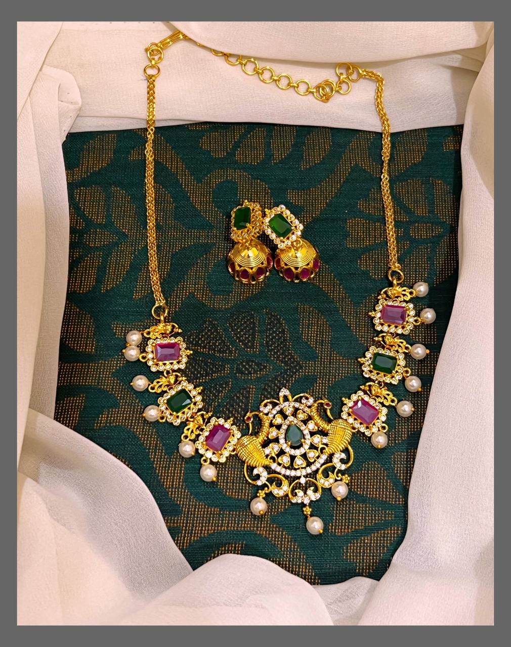 Beautiful Ruby And Emerald Necklace In Nakshi - NN00327