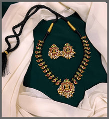 Beatiful Ruby Mango With Lakshmi and Peacock In Black Dori - BD0061
