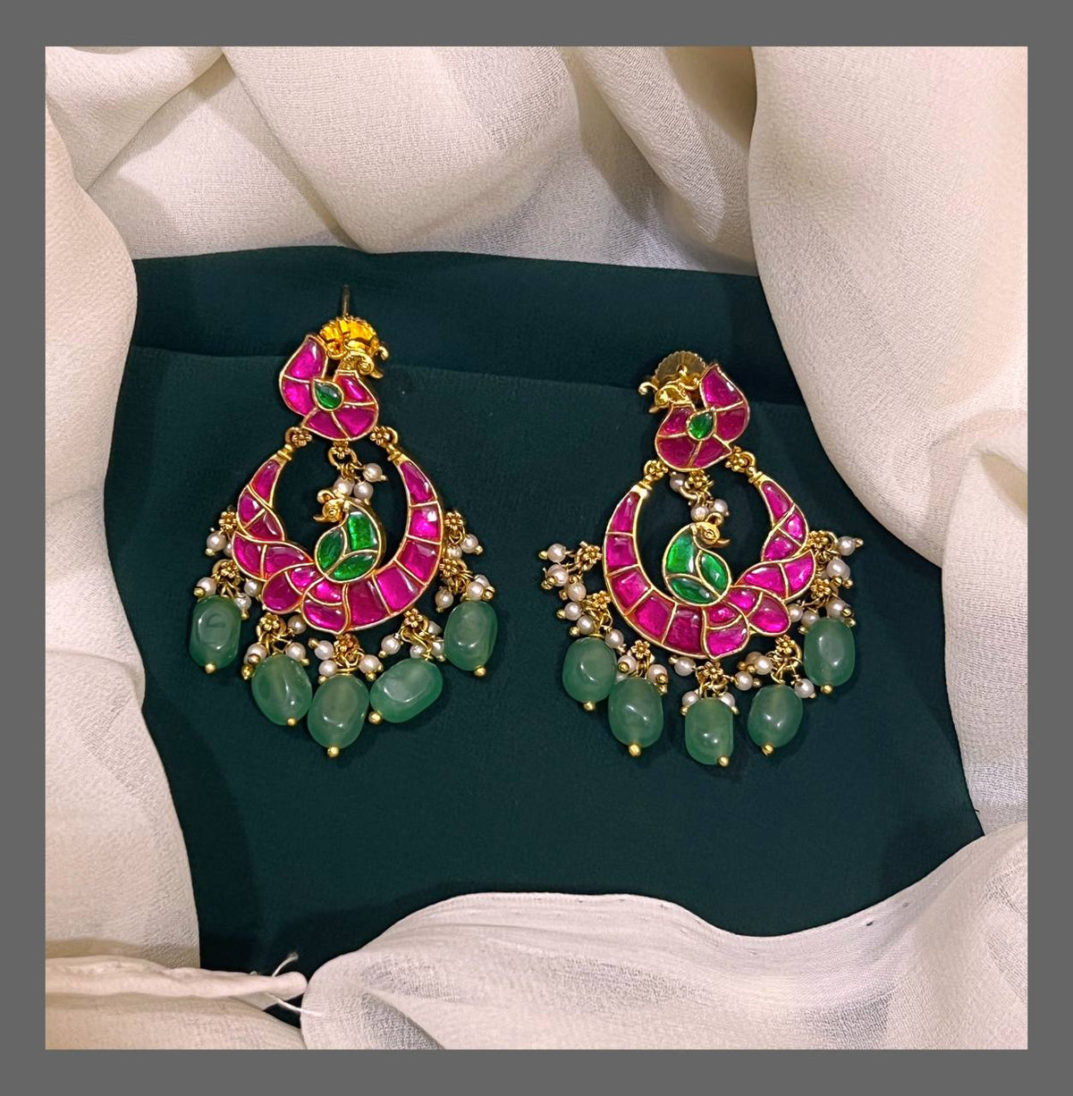 Ruby Earrings With Pearl In Kundan - KE00475