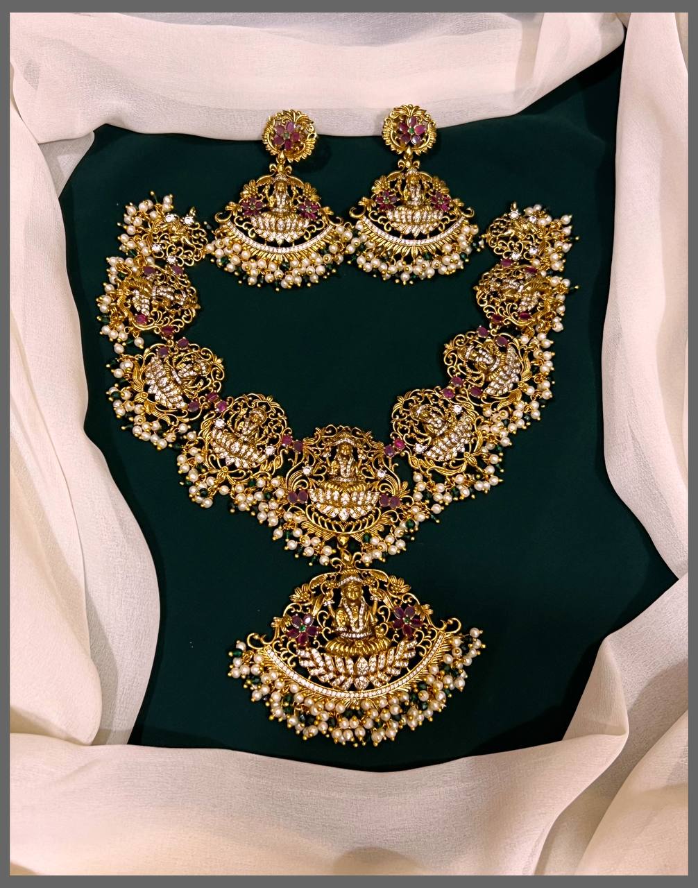 Antique Lakshmi and Elephant Necklace With Pearls - NN00386