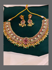Ruby Necklace With Pearls In Nakshi - NN00413