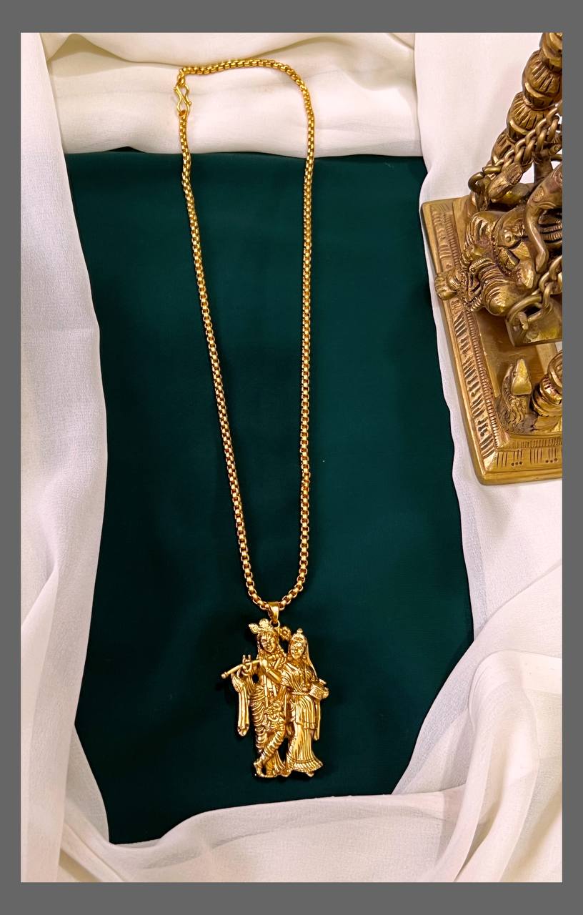 Radha Krishna Pendent With Chain In Nakshi - NN00432