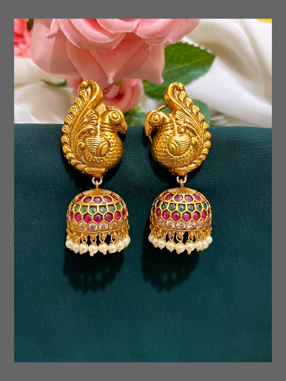 Peacock Jhumki In Nakshi - NE00480