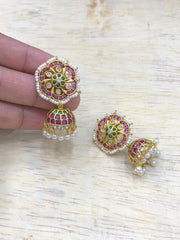 Kempu Flower Jhumki In Nakshi - NE00491