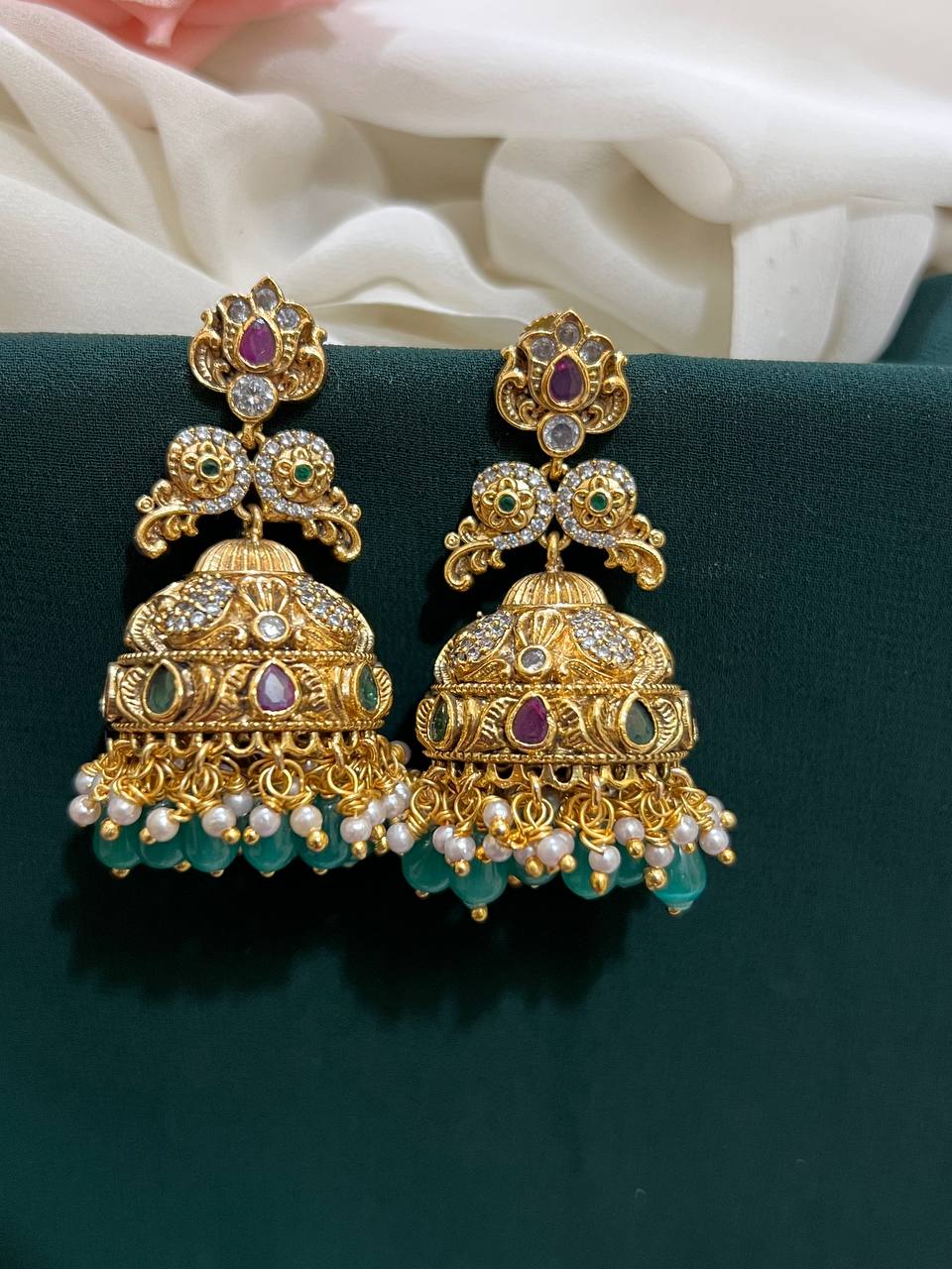 Beautiful Jhumki With Pearls In Nakshi - NE00494