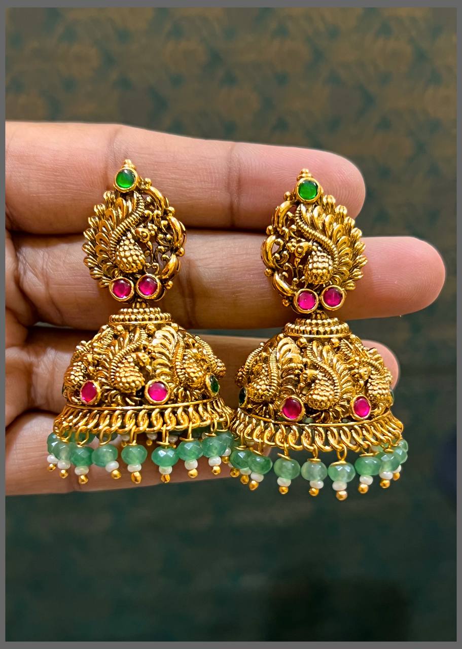 Beautiful Peacock Jhumki In Nakshi - NE00495