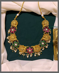 Multi Flower and Peacock Necklace In Kundan - KN00480