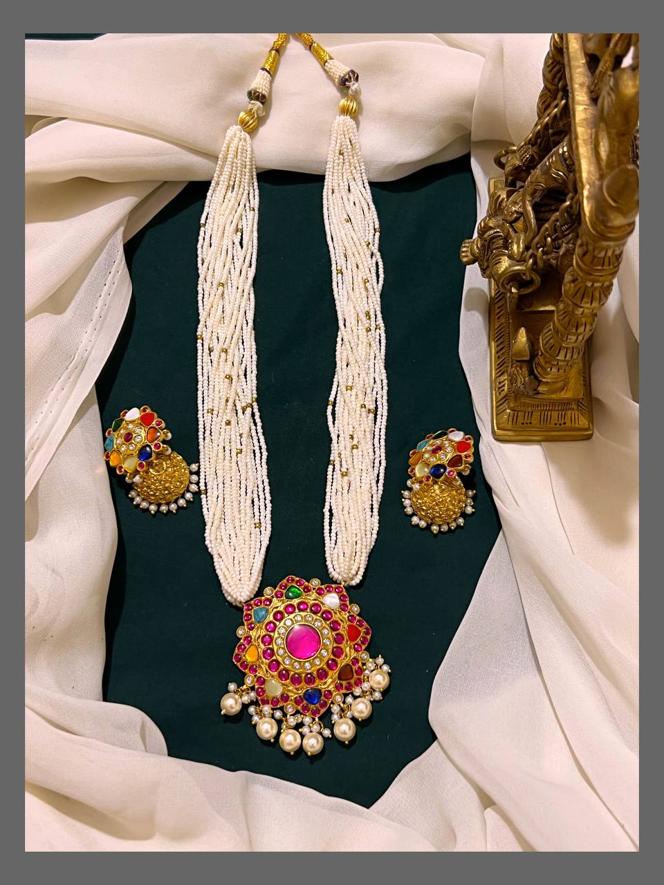 White Pearl With Navratan Pendent - PB00132