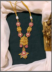 Ruby Flower and Peacock Necklace With Lakshmi - KN00483