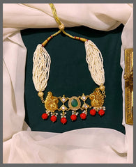 White Pearl With Peacock Pendent and Coral Beads - PB00133