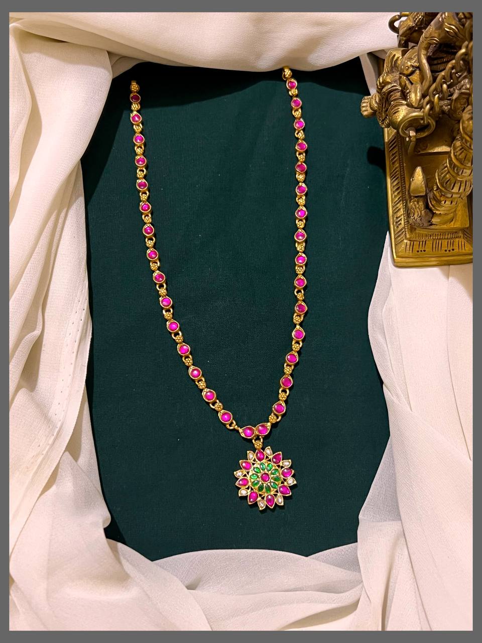 Ruby Necklace With Flower Pendent - KN00488