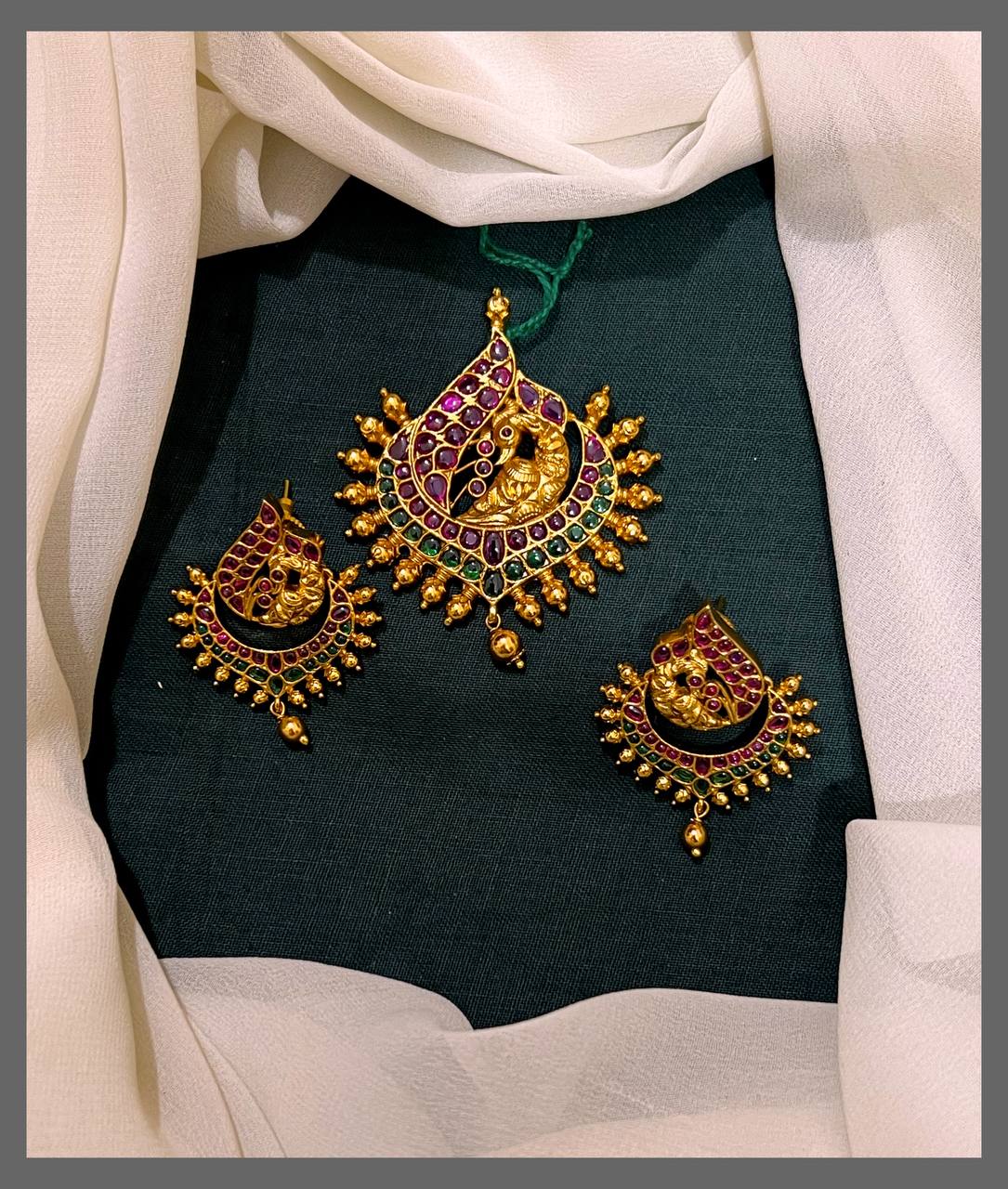 Multi Color Peacock Pendent With Earrings - NP0069