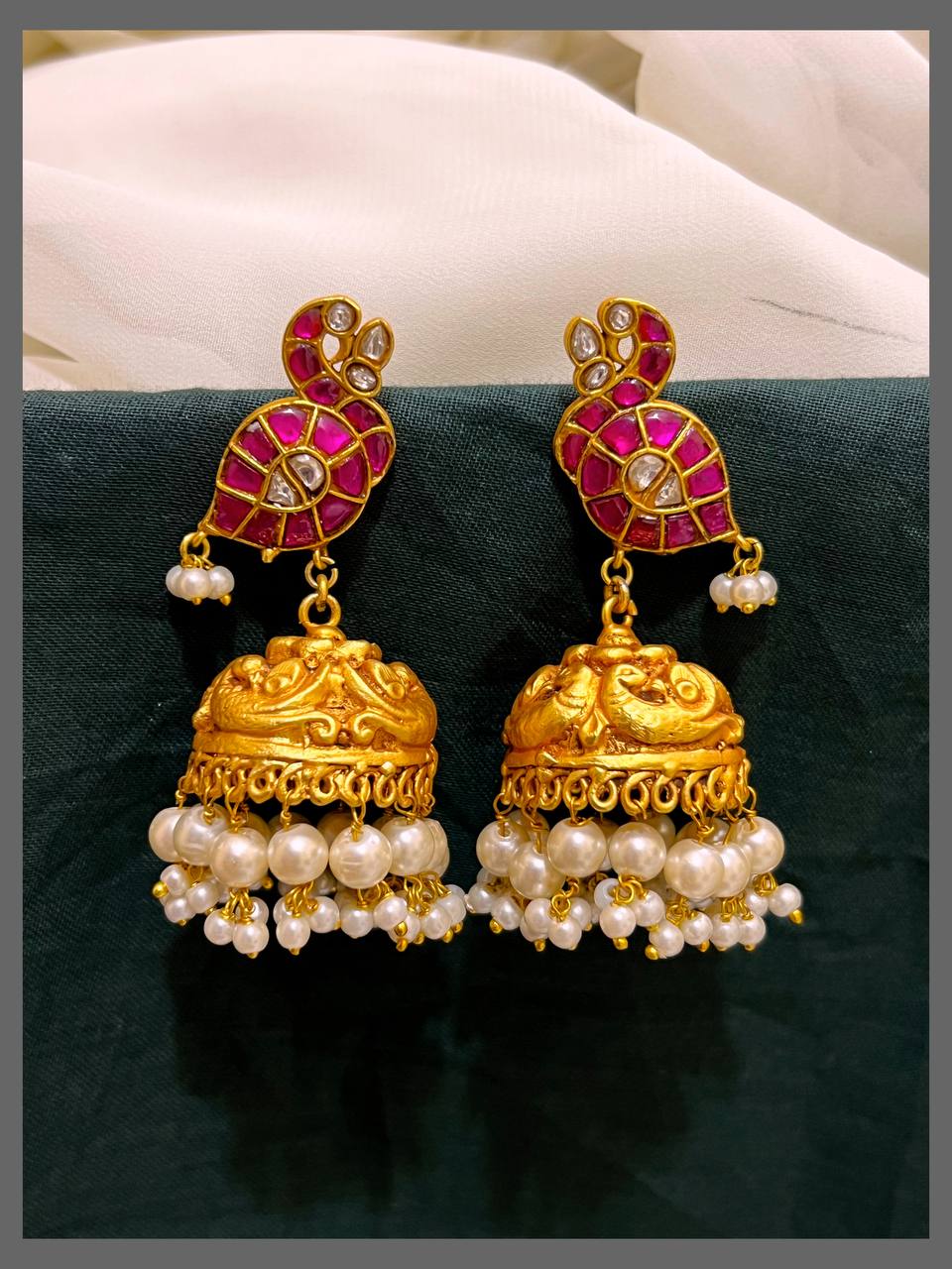 Ruby Peacock Jhumki Earring in Kundan -KE00491