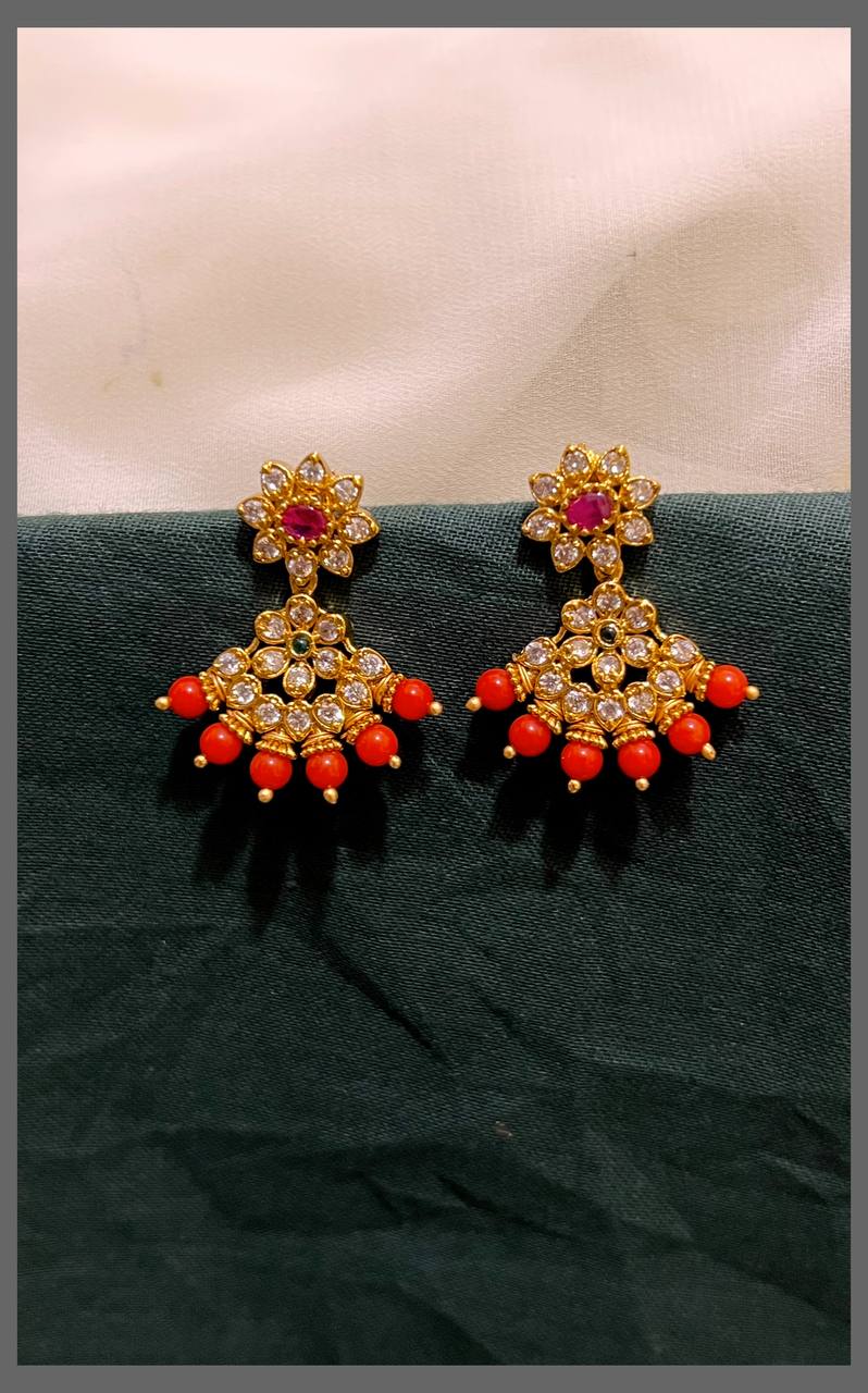 Simple and Beautiful White and Coral Earring -  NE00536