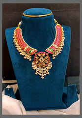 Rich Elegant Rice Pearl with Ruby Necklace in Kundan - KN00507