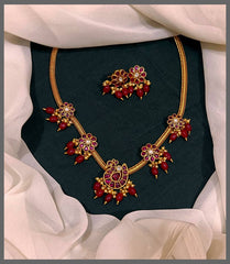 Ruby Peacock Pendent with Small Ruby Flower Neckalce in Nakshi - NN00544