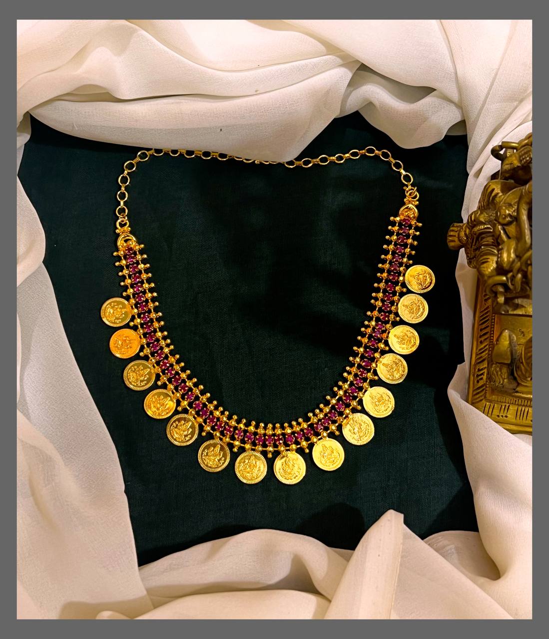 Kempu Kasu Lakshmi Necklace In Nakshi - NN00560