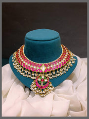 Ruby Kundan Necklace With Rice Pearls - KN00523