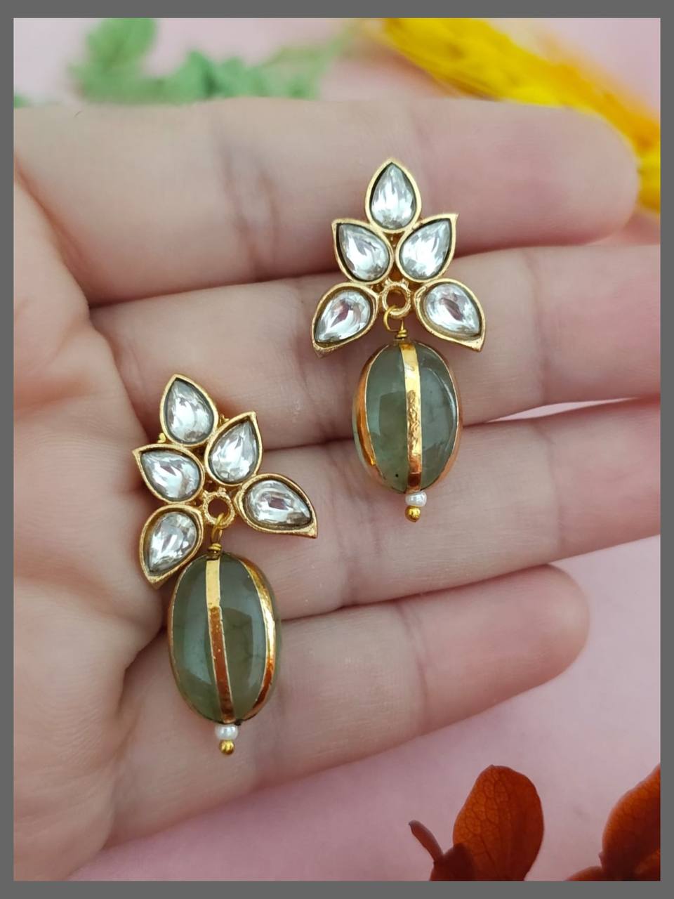 Beautiful Stone Stud With Bead - KE00510