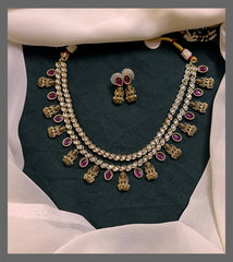 Double Layer White Stone Necklace With Lakshmi - NN00617