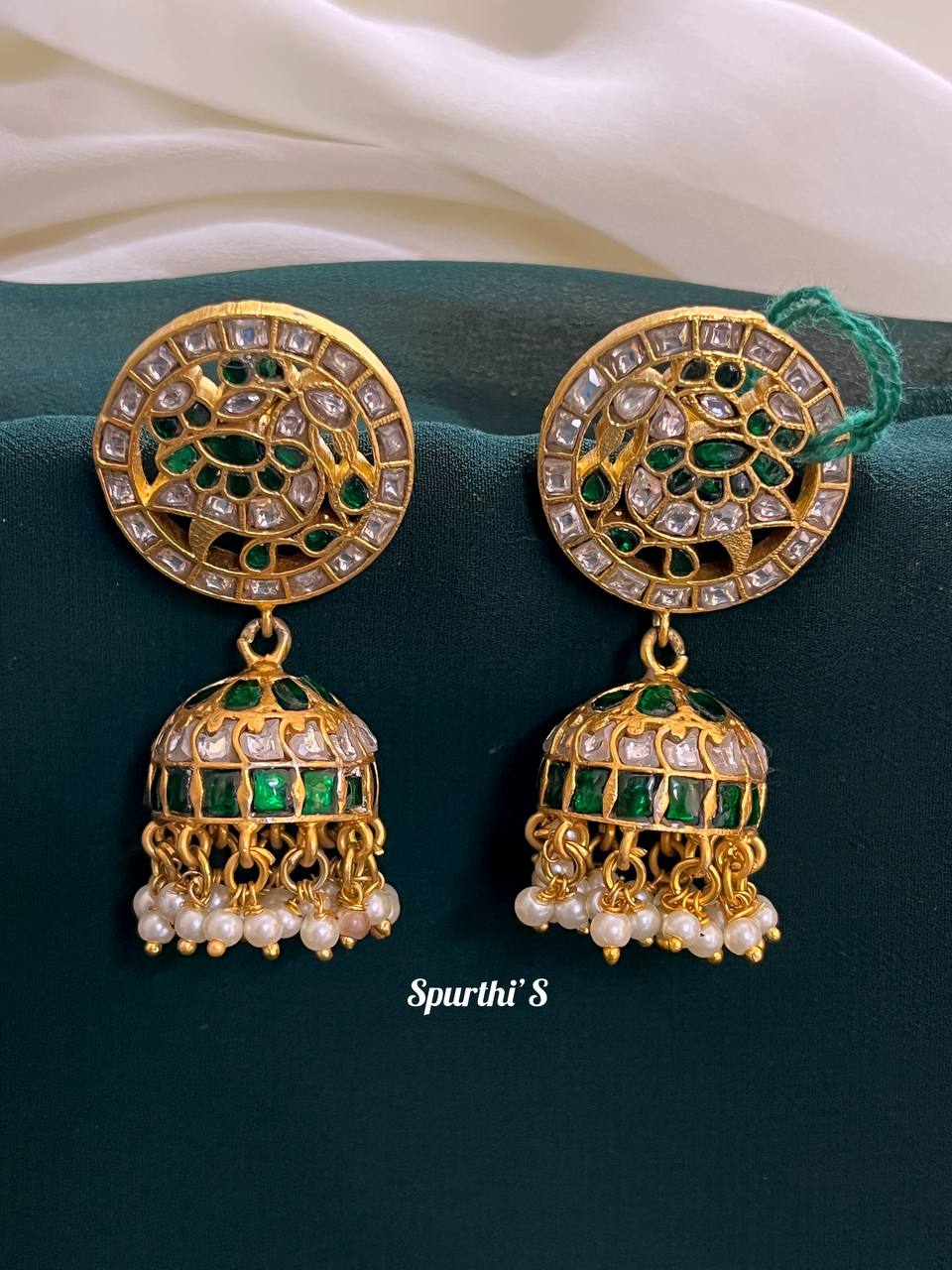 Emerald Peacock Jhumki In Kundan - KE00519