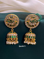 Emerald Peacock Jhumki In Kundan - KE00519