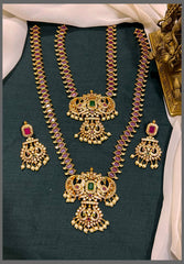 Peacock pendant with Ruby Bridal set in Nakshi- BR0053