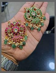 Double Side Peacock Kundan Pendant - KP00175