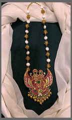 White and Gold Pearl Haram With Lord Vishnu Kundan Pendant - PB00427