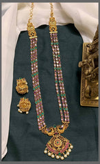 Multicolour Stone Haram With Peacock Pendant In Nakshi - NH00339