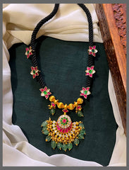 Elagent Flower Pendant with Multi Flower Side Pendant in Black Dori - BD00105