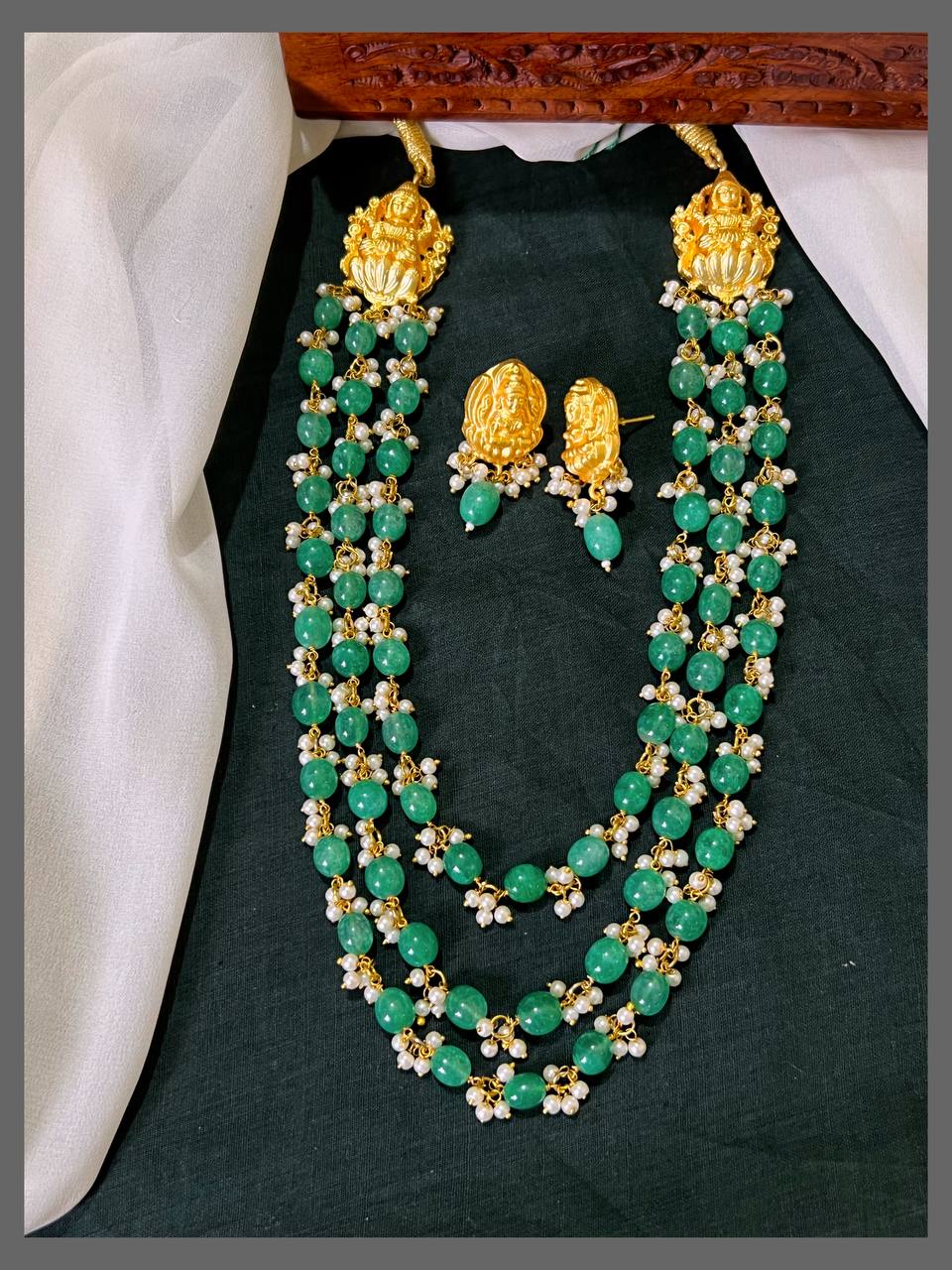 Trible Layer Green Beads Haram - PB00476