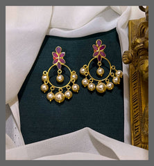 Flower Hugging pearl Earring in Nakshi - NE00587