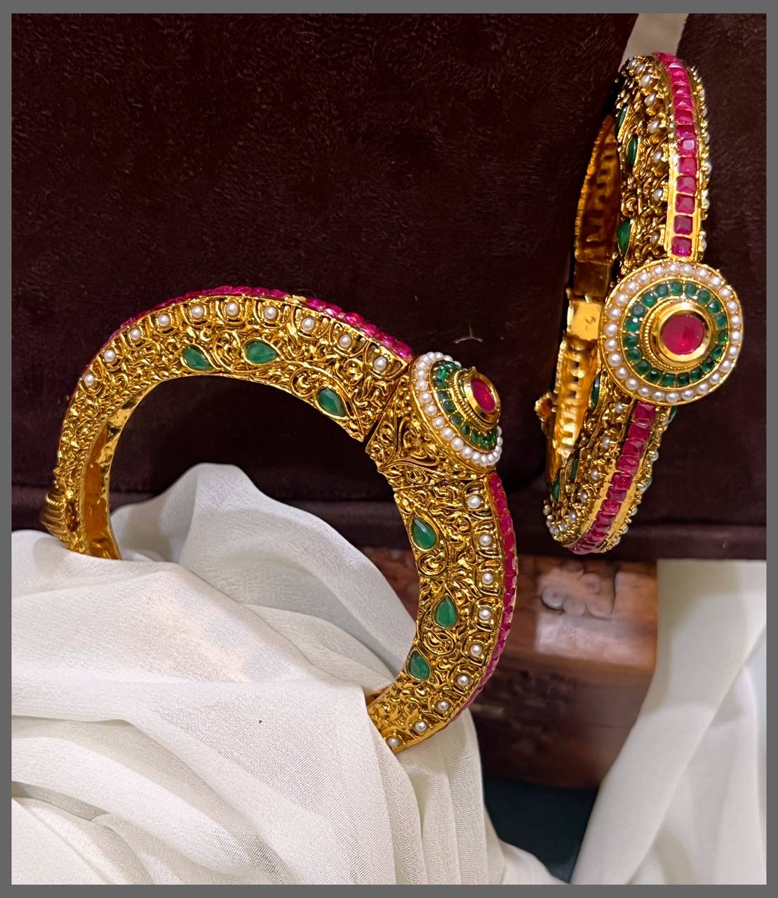 Rich Ruby Stone with Multi Colour Bangles in Kundan - BG00216
