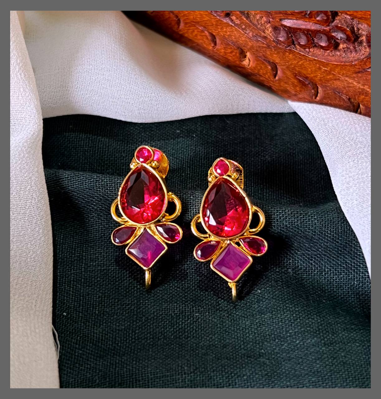 Pink Stone Nakshi Stud - NE00593