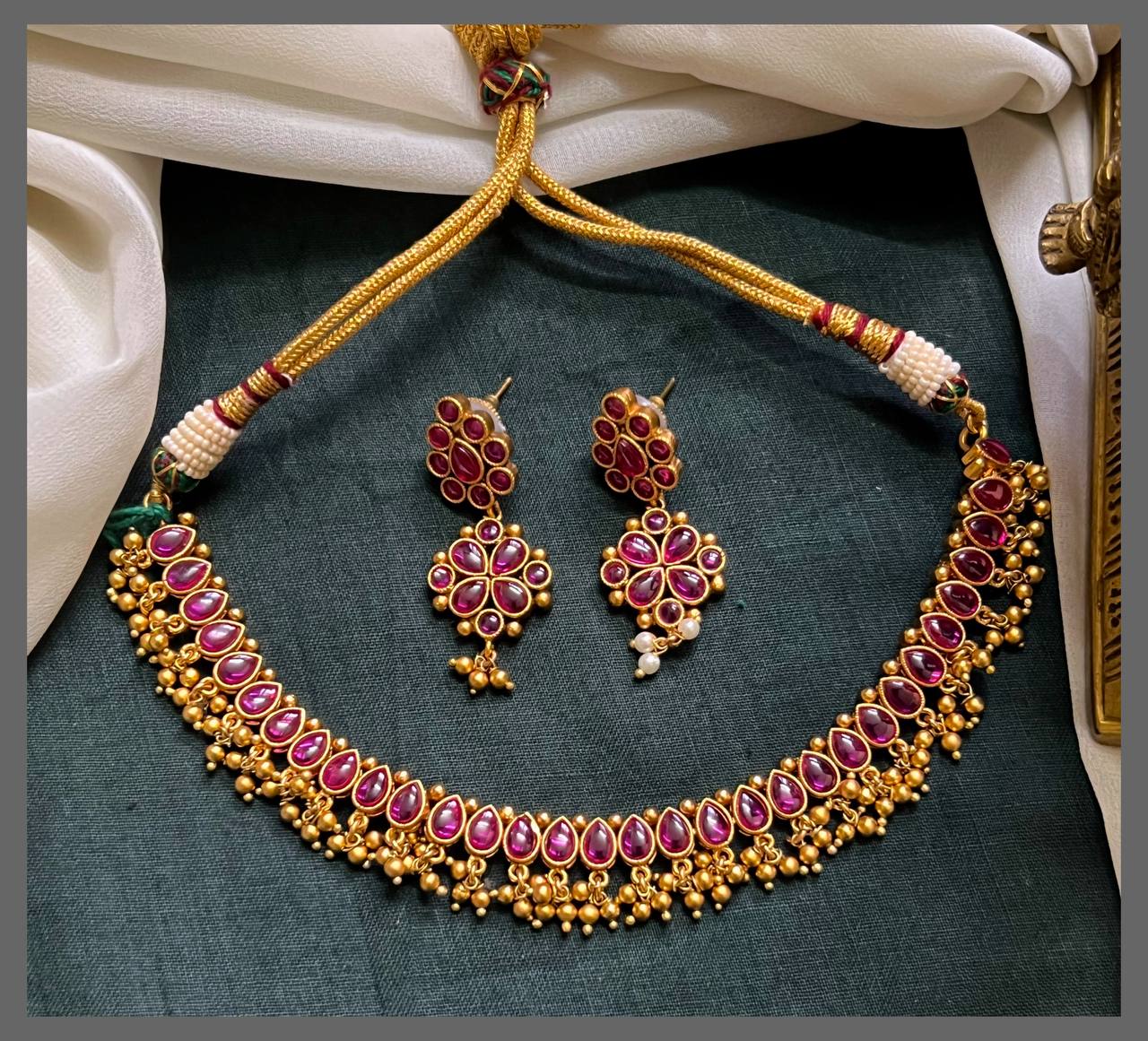 Ruby Necklace With Earrings In Naskhi - NN00733