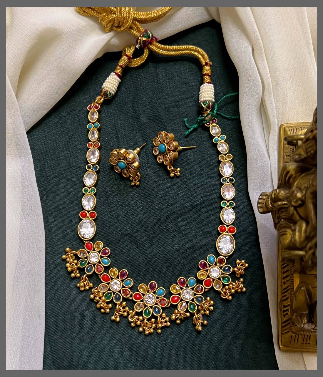 Beautiful Navratna Stone Necklace In Nakshi - NN00739