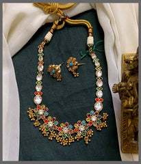 Beautiful Navratna Stone Necklace In Nakshi - NN00739