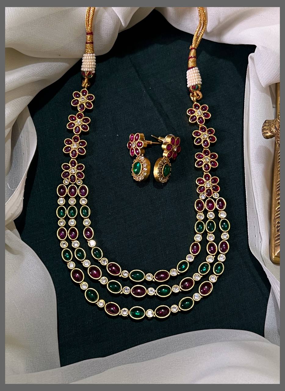 3 Layer Stone Nakshi Necklace - NN00741