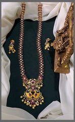 Ruby and White Stone Flower Haram In Nakshi - NH00368