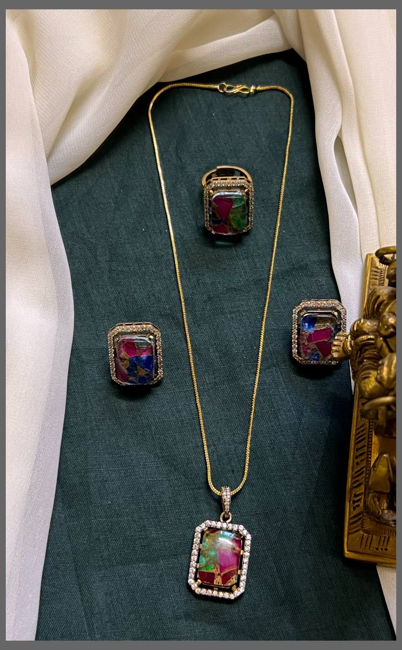 Victoria Pendant Set Chain With Earrings and Ring - VN00167