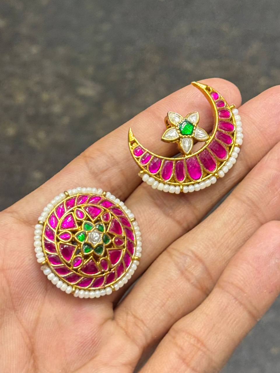 Ruby Kundan Sun and Moon - HA00182