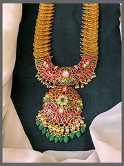 Rani Haram Pendant in Multi Stone Kundan Pendant with Kaasu Haram in Kundan - KH00335