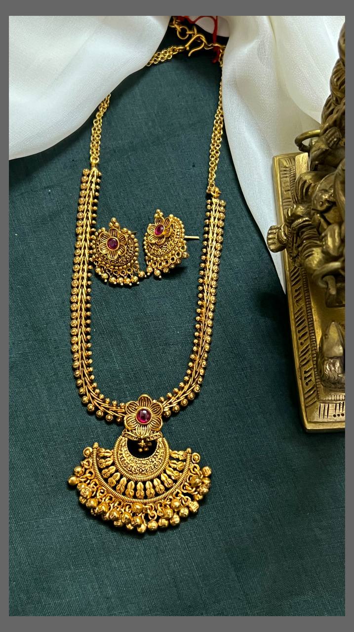 Antique Nakshi Necklace With Gold Pearl - NN00776