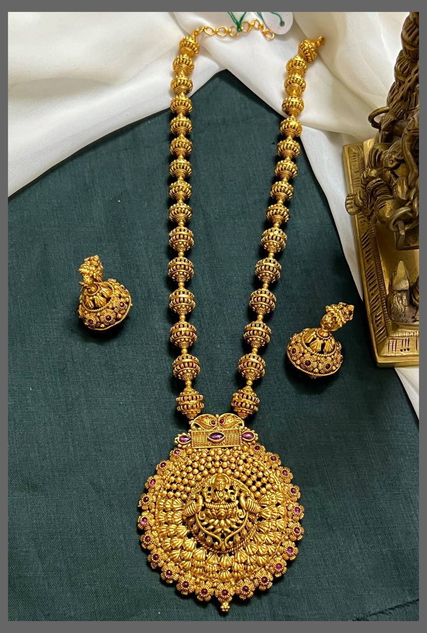 Gold Pearl Haram With Lakshmi Pendant - PB00491