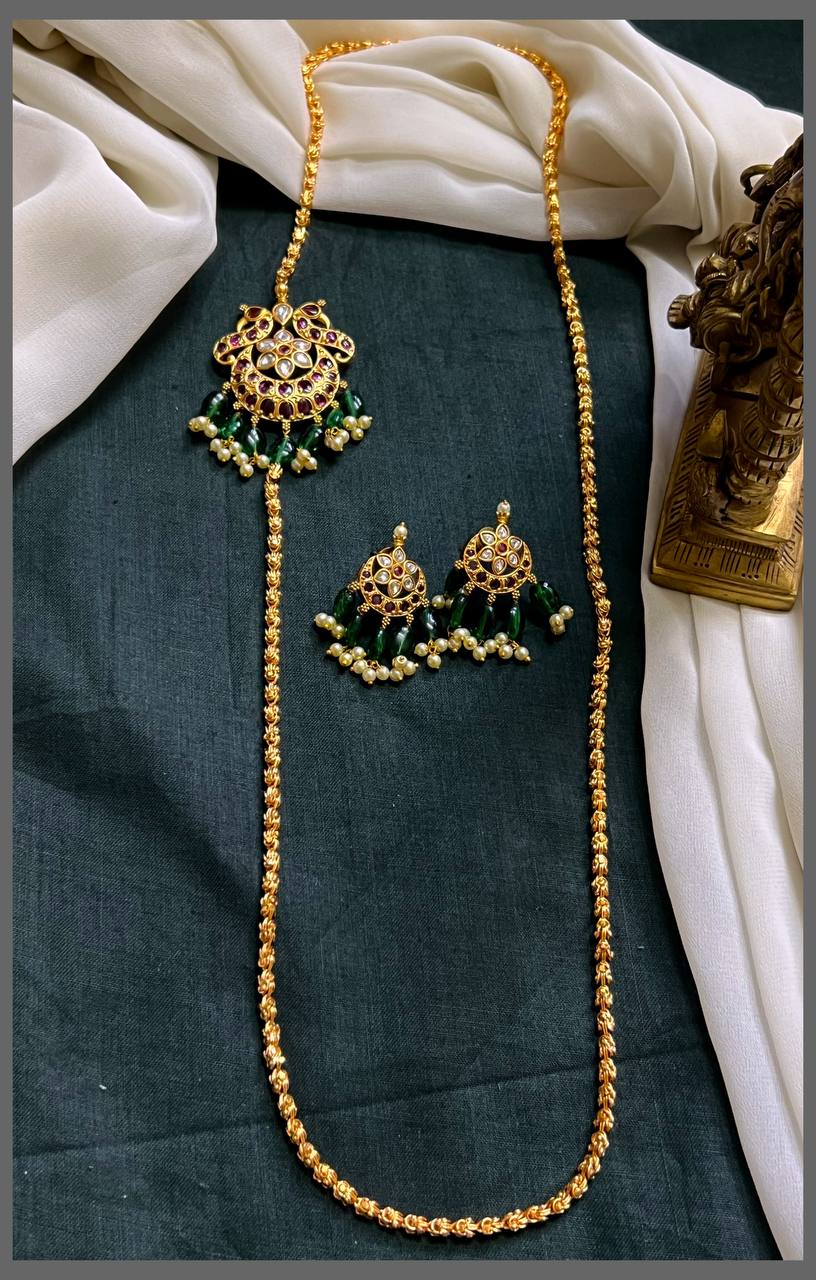 Beautiful Nakshi Chain With Peacock Side Pendant - NH00373
