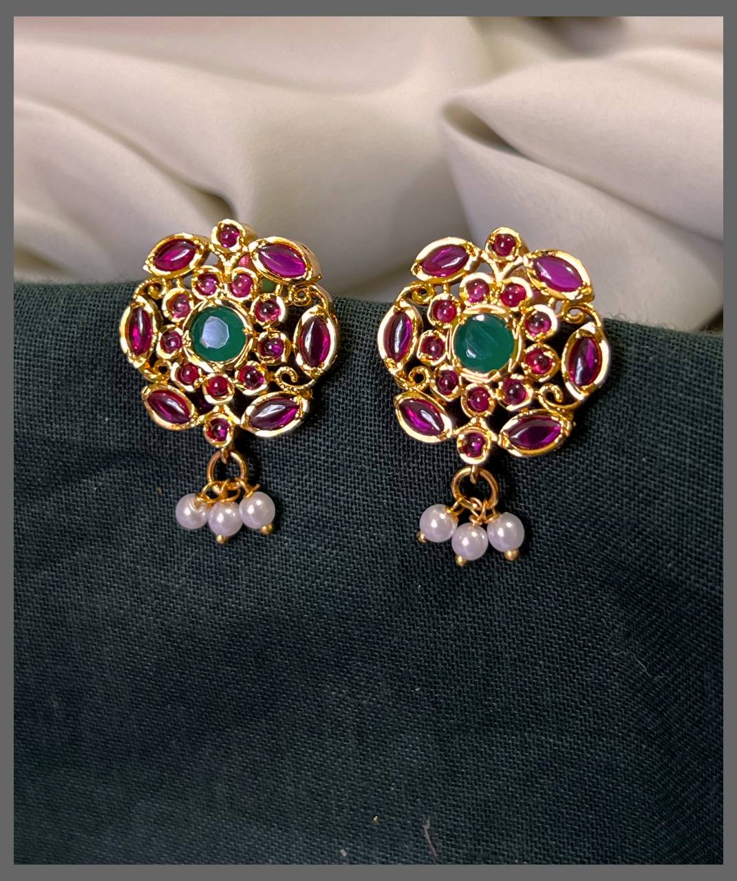 Ruby Flower stud Earring in Nakshi - NE00615