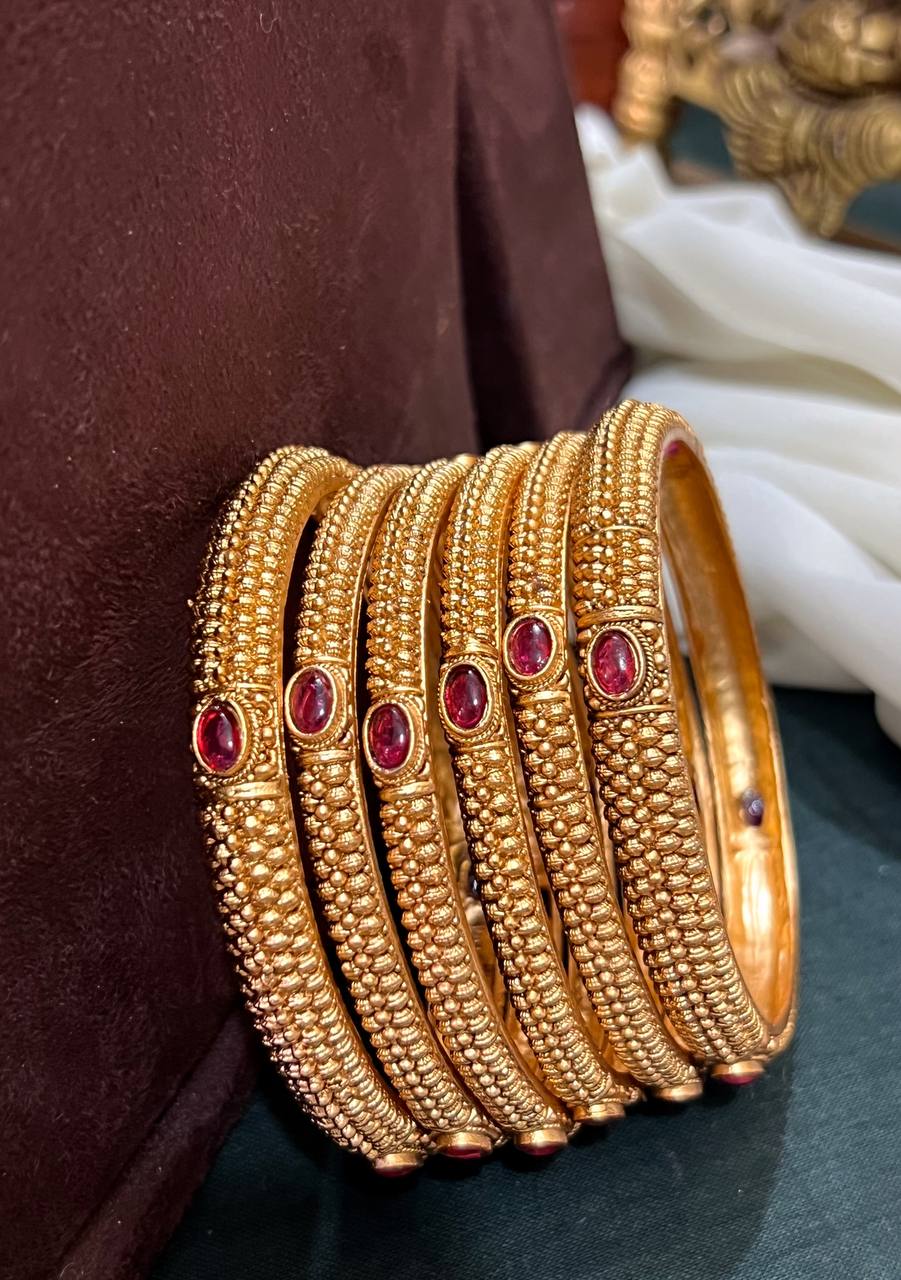 Beautiful Ruby Stone Nakshi Bangles - BG00351